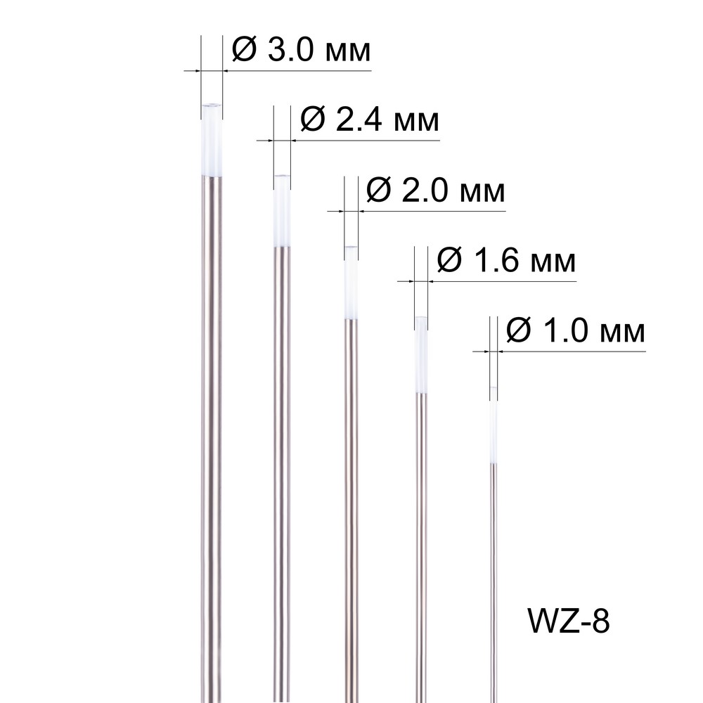 Набор вольфрамовых электродов WZ-8 д.1,0 - 3,0 (5шт.) 752 руб.